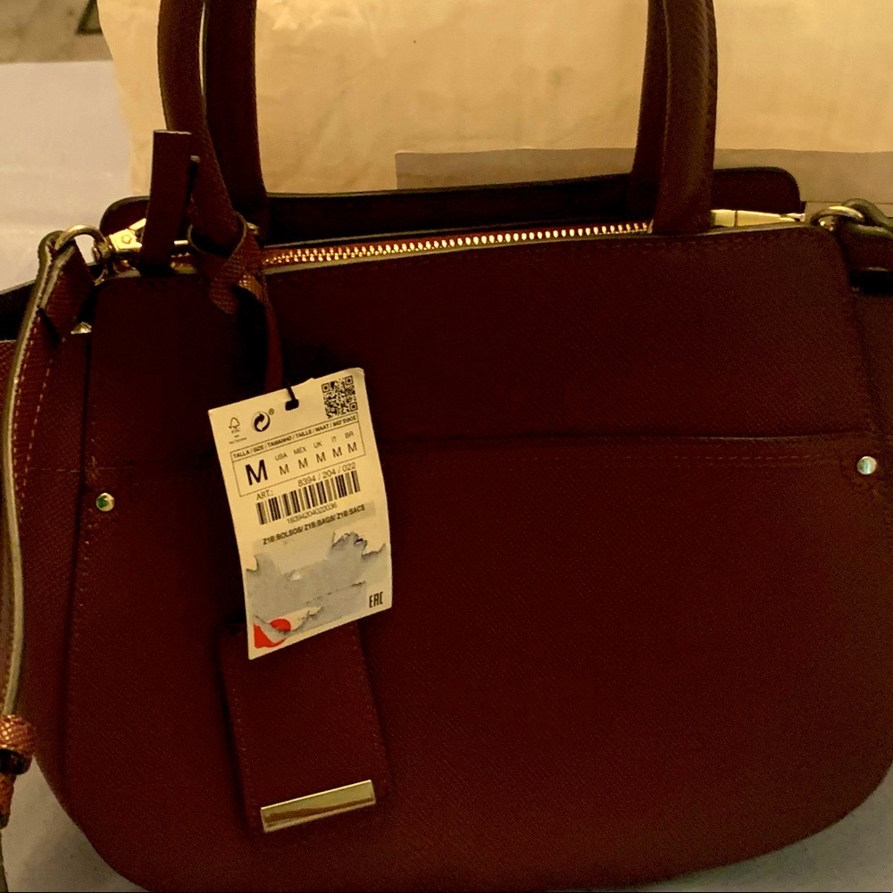Zara burgundy tote handbag NWT